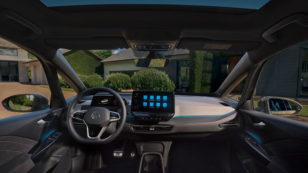 Vista do cockpit e do painel com a consola central do VW ID.3.