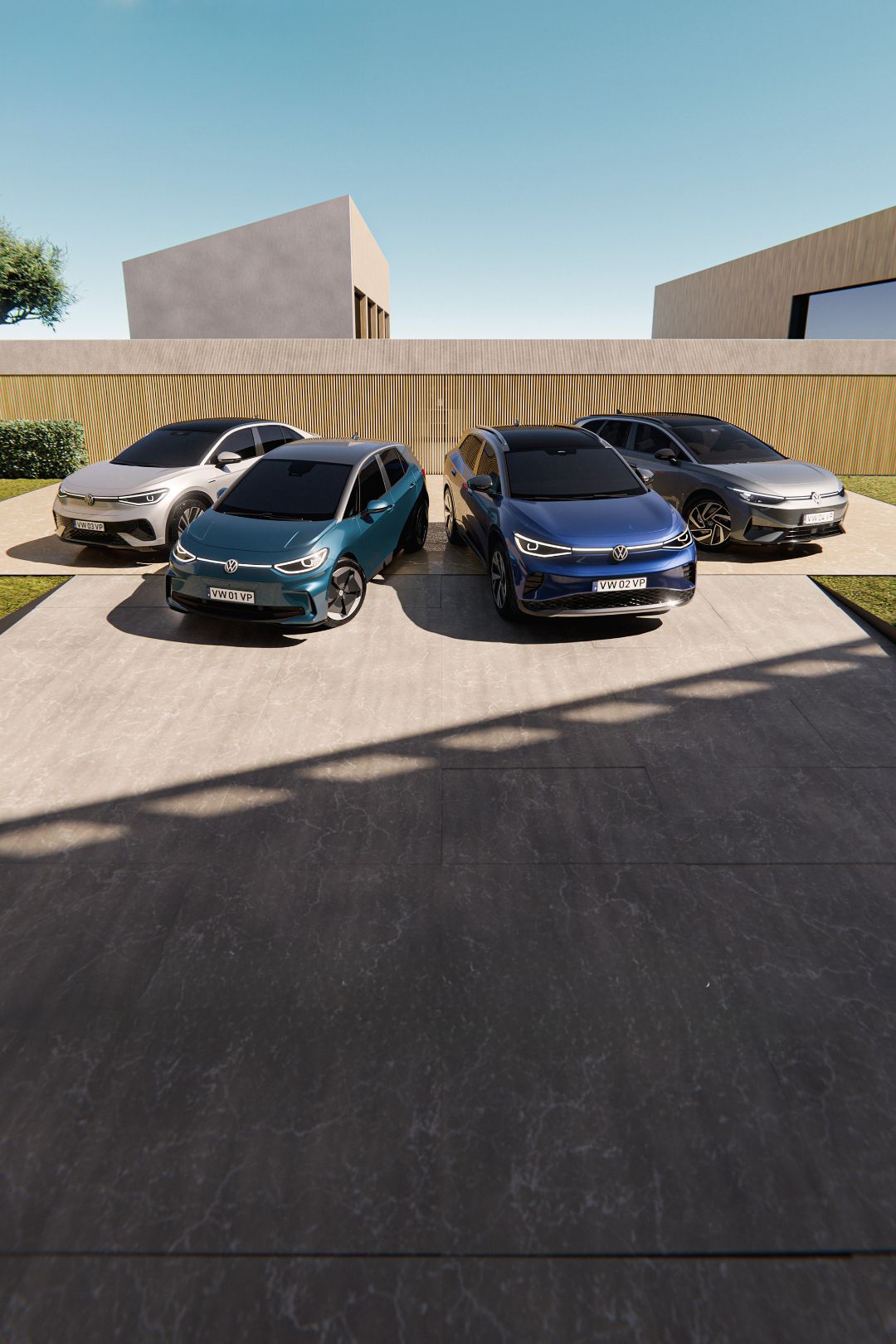 Quatro veículos SUV elétricos gama ID Volkswagen