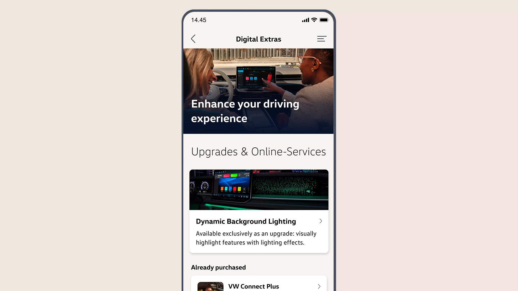 App Volkswagen Extras digitais