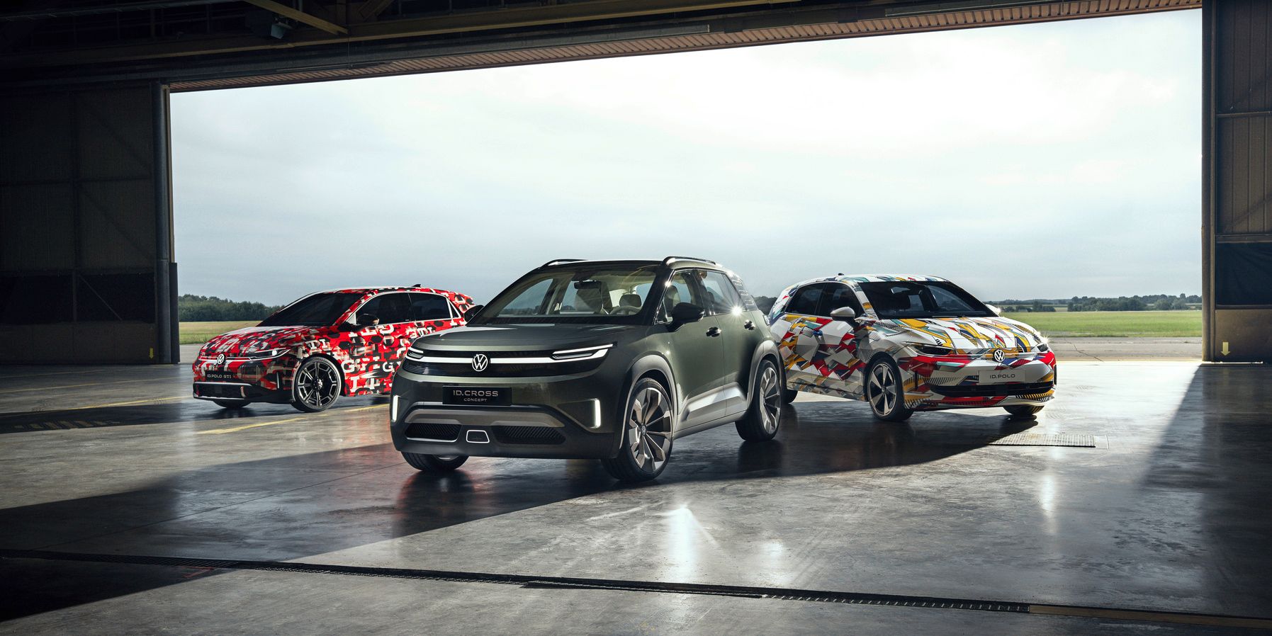 Protótipos veículos elétricos Volkswagen. ID. Polo, ID. CROSS Concept e ID. Polo GTI