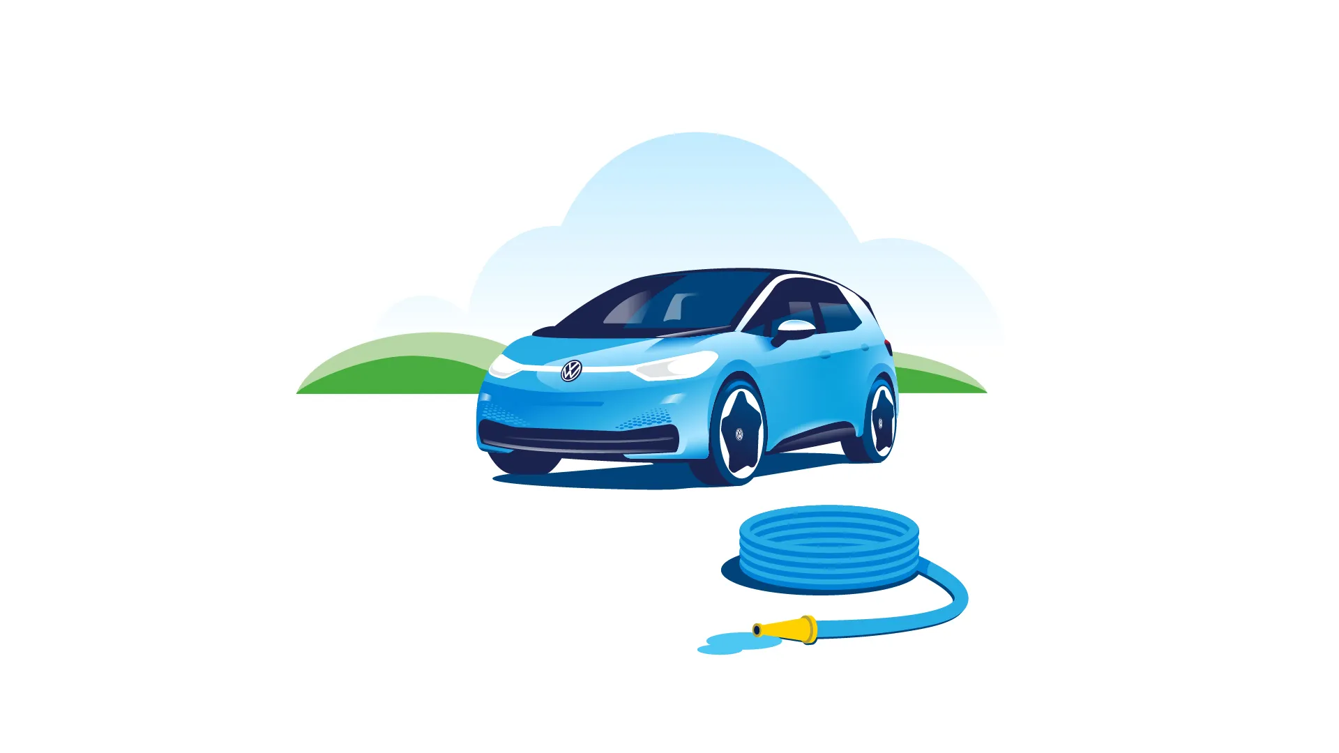 Está uma mangueira em frente ao carro elétrico Volkswagen ID.3.