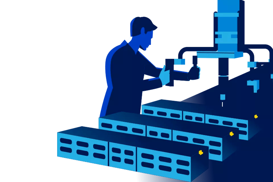 Animação de senhor a trabalhar numa máquina