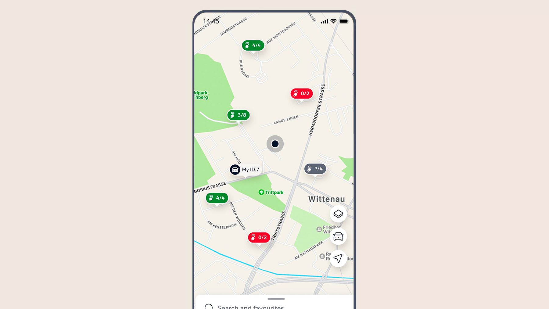 App Volkswagen Descobrir locais próximos no mapa