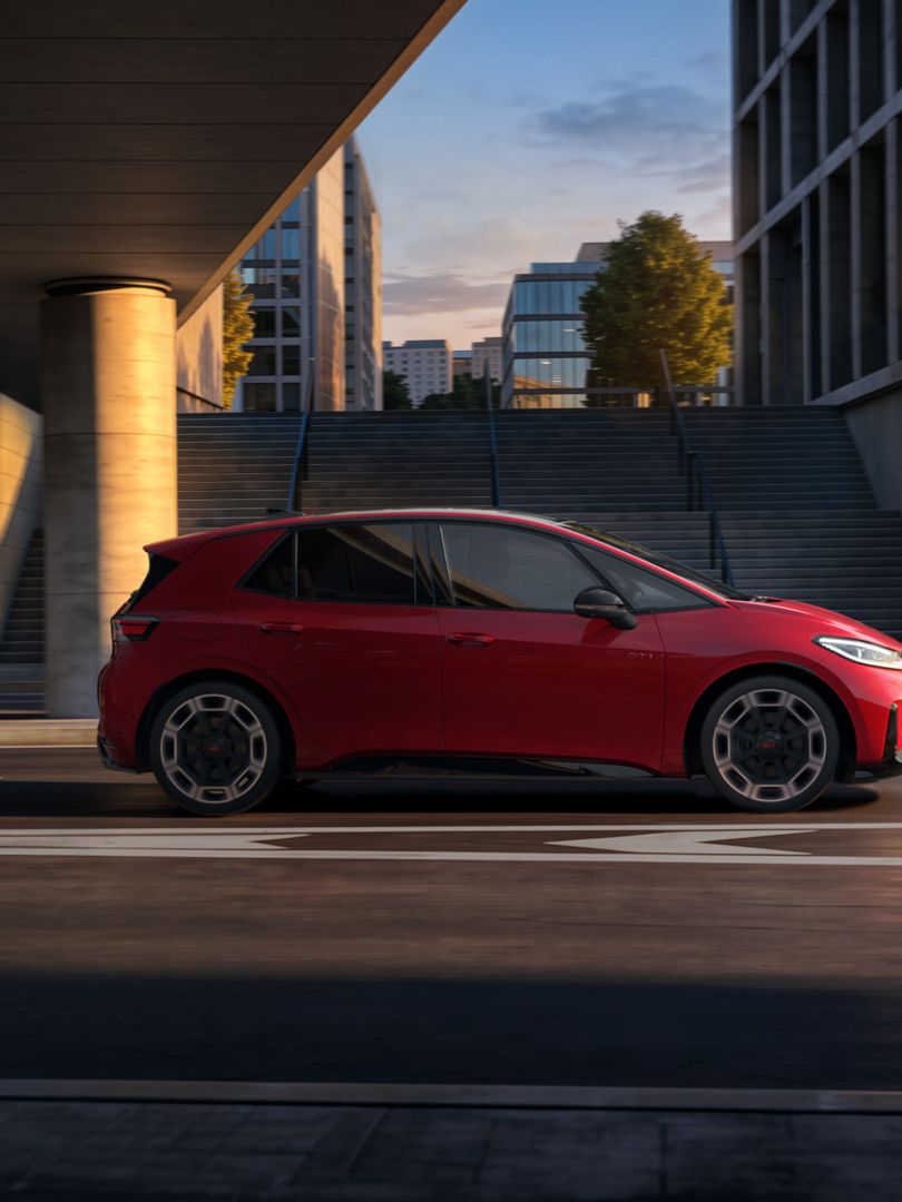 [AI-modified] – Vista detalhada da jante de um VW ID.3 GTI vermelho.