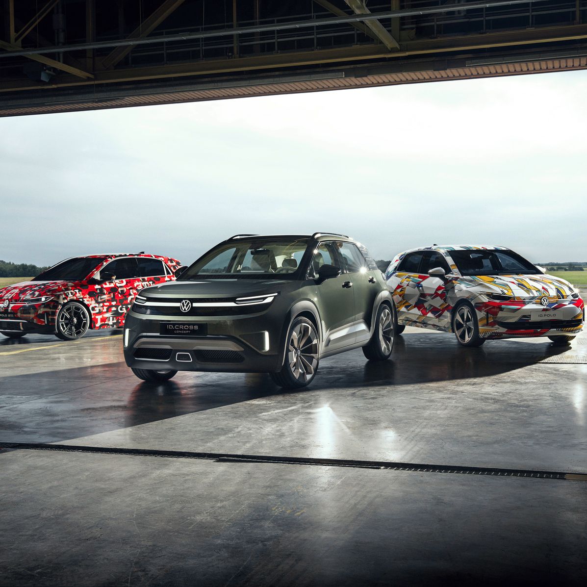 Protótipos veículos elétricos Volkswagen. ID. Polo, ID. CROSS Concept e ID. Polo GTI