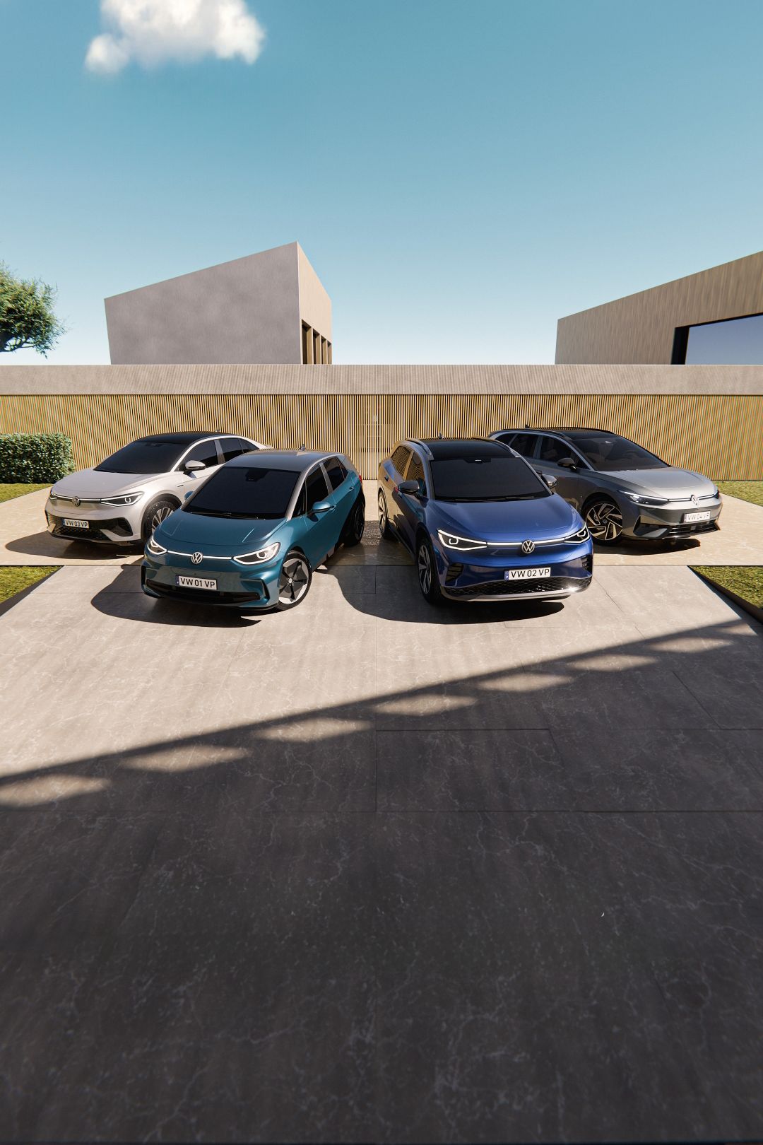 Quatro veículos SUV elétricos gama ID Volkswagen