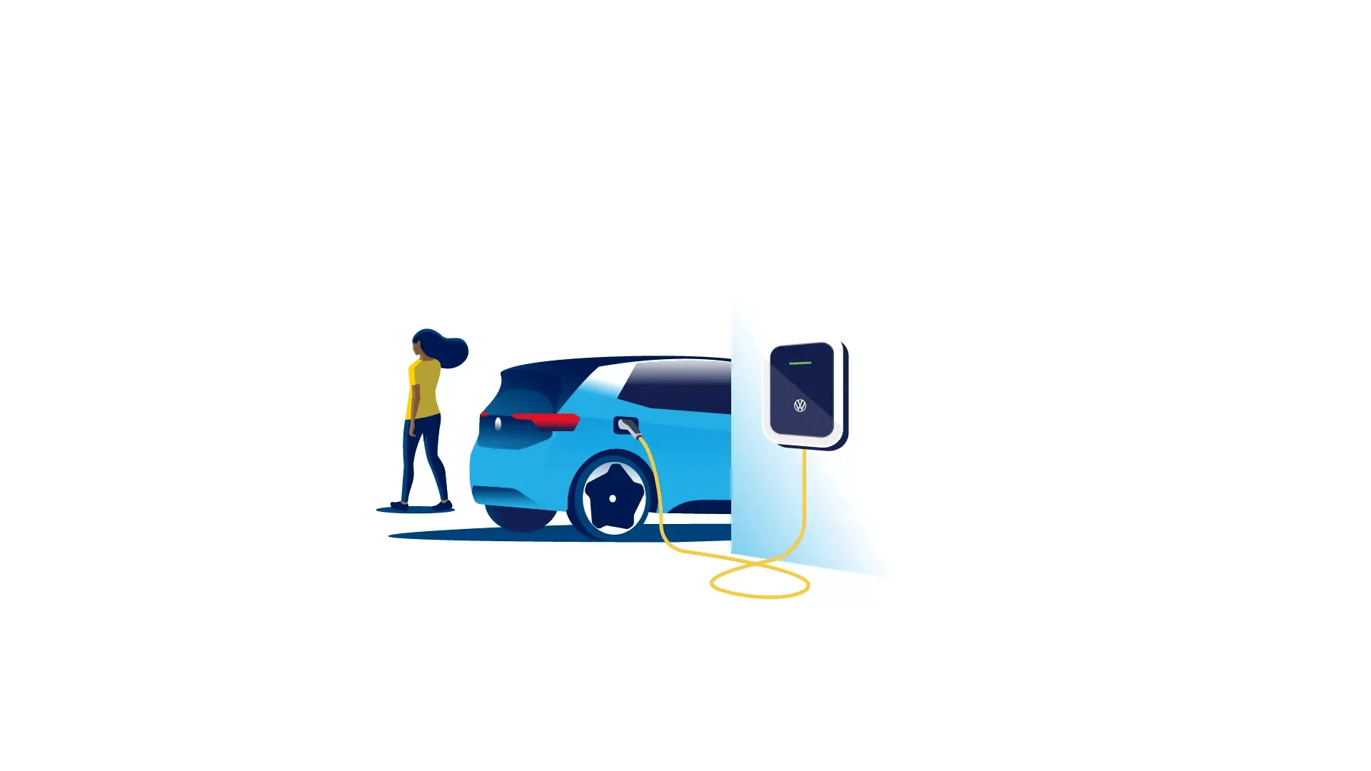 Uma mulher põe o carro elétrico VW ID.3 a carregar.