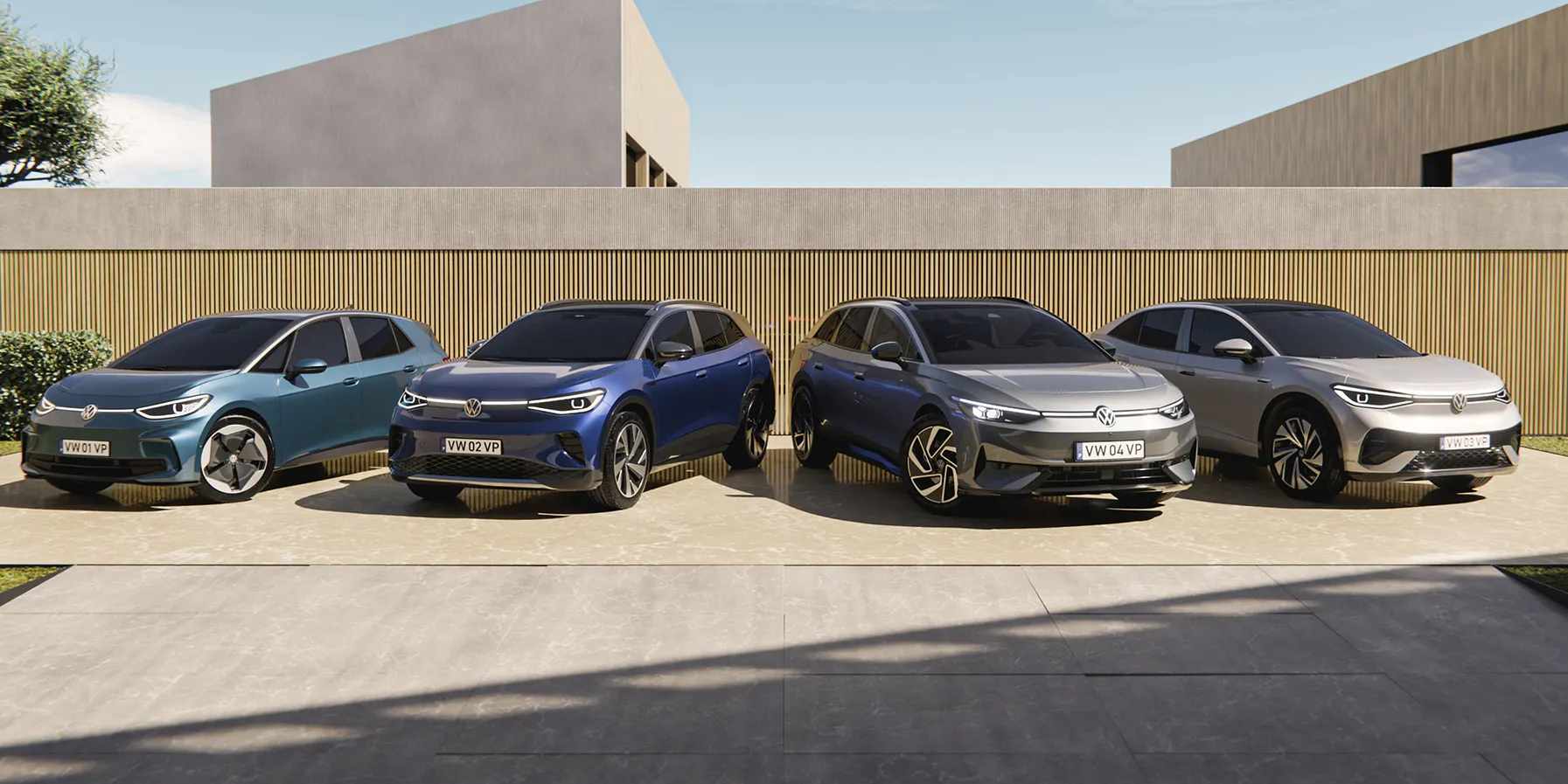 Quatro veículos SUV elétricos gama ID Volkswagen