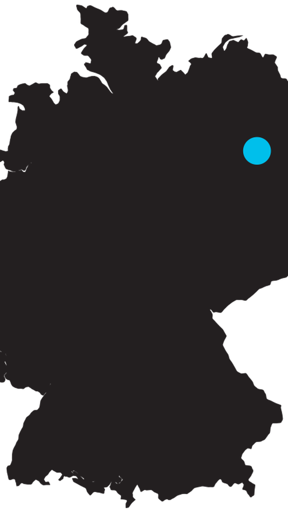 Esboço de um mapa da Alemanha com uma marca na localização em Berlim