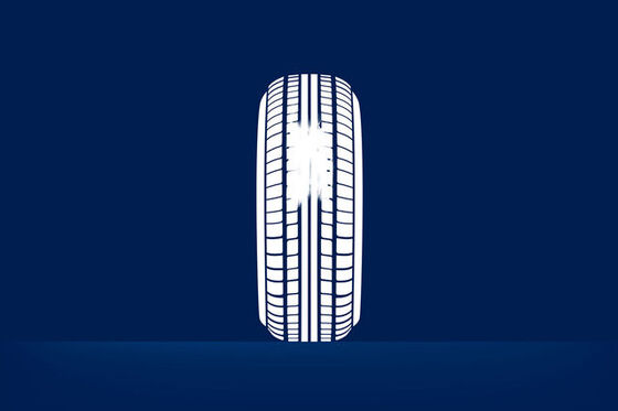 Ilustração de um desgaste anormal dos pneus: desgaste isolado causado pela travagem ou inactividade